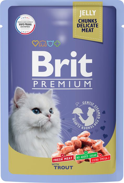 Brit Premium влажный корм для кошек, форель в желе