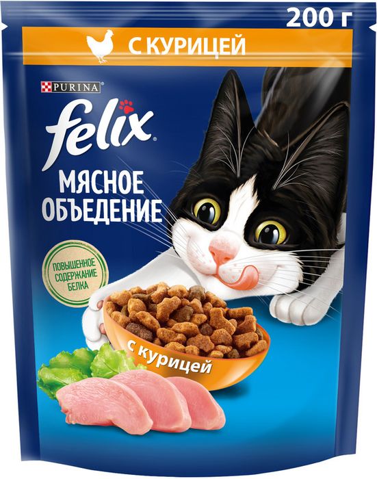 Сухой корм Felix® Мясное объедение для взрослых кошек, с курицей