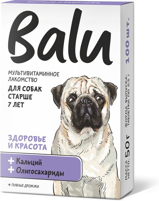 Balu Здоровье и красота лакомство мультивитаминное для пожилых собак, кальций и олигосахариды