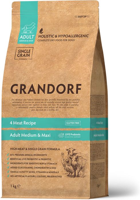 Grandorf корм для собак средних и крупных пород, четыре вида мяса