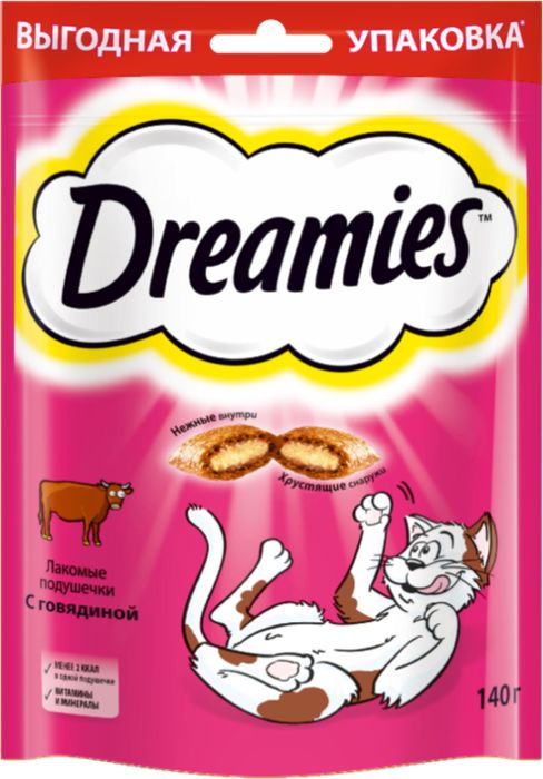 Dreamies лакомство для кошек подушечки с говядиной