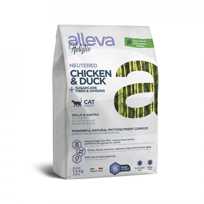 Alleva Holistic корм для стерилизованных кошек, с курицей и уткой, сахарным тростником и женьшенем