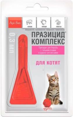 Апи-Сан НПФ Празицид-комплекс капли на холку для котят от круглых и ленточных гельминтов, блох, вшей и клещей 0,3мл блистер 1шт