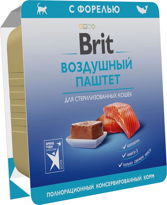 Brit влажный корм для стерилизованных кошек, воздушный паштет с форелью