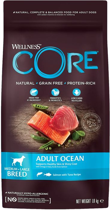 Wellness Core корм для взрослых собак всех пород, беззерновой, лосось и тунец