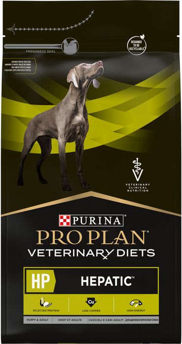 Сухой корм для щенков и взрослых собак диетический Pro Plan® Veterinary Diets HP Hepatic при хронической печеночной недостаточности