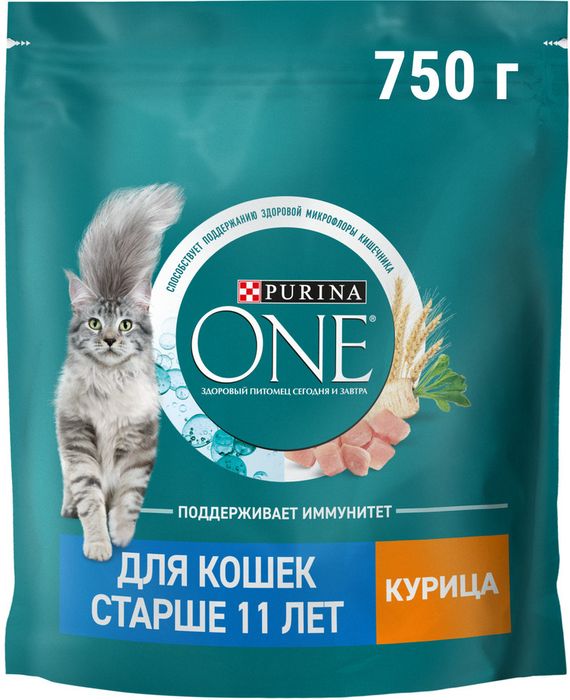 Сухой корм Purina ONE® полнорационный для кошек старше 11 лет, с высоким содержанием курицы