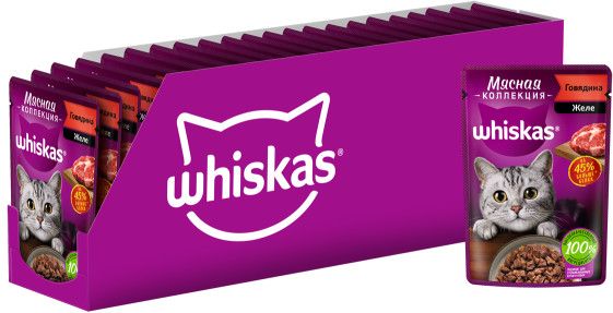 Whiskas влажный корм для кошек, мясная коллекция, говядина в желе