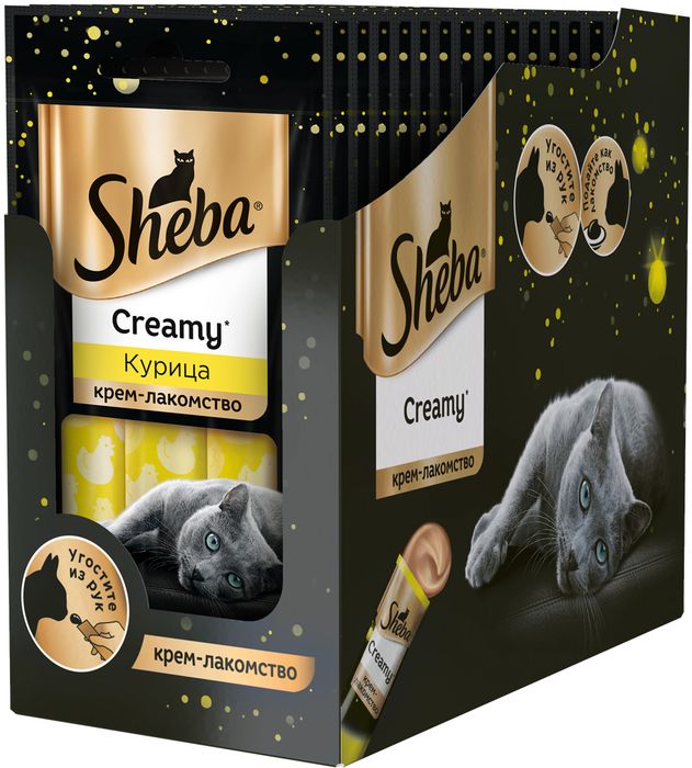 Sheba крем-лакомство для взрослых кошек всех пород, курица