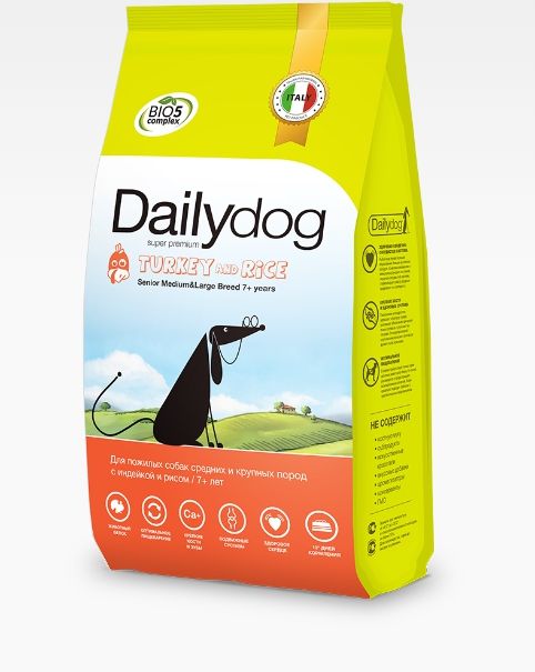 Dailydog корм для пожилых собак средних и крупных пород, индейка и рисом