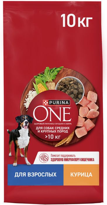 Сухой корм Purina ONE® для взрослых собак средних и крупных пород, с высоким содержанием курицы и рисом