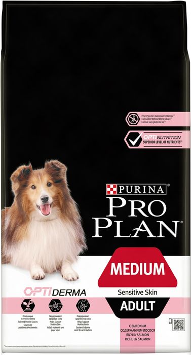 Pro Plan Adult Medium Sensitive Skin сухой корм для взрослых собак средних пород с чувствительной кожей, с лососем и рисом