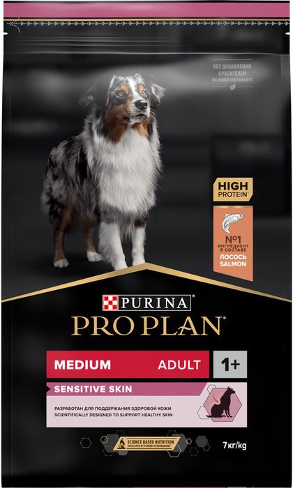 Сухой корм Pro Plan® Sensitive Skin для взрослых собак средних пород с чувствительной кожей, с высоким содержанием лосося