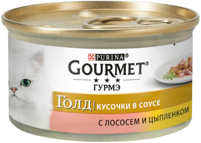 Gourmet Gold влажный корм для взрослых кошек всех пород, лосось с цыпленком