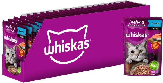 Whiskas влажный корм для кошек, рыбная коллекция, лосось в желе