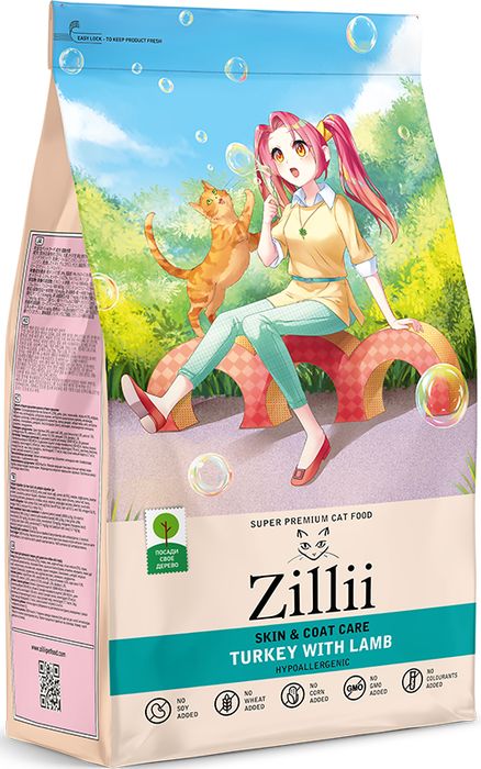 Zillii Skin & Coat Care корм для кошек в целях поддержания здоровья кожи и шерсти, индейка с ягненком