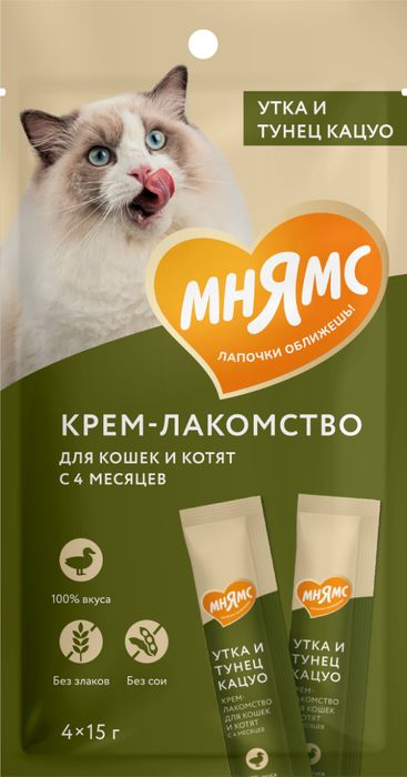 Мнямс крем-лакомство для кошек, с уткой и тунцом кацуо
