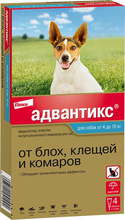 Elanco Адвантикс капли для щенков и собак 4-10 кг, от клещей, блох и комаров