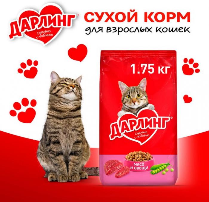 Сухой корм ДАРЛИНГ для взрослых кошек для ежедневного кормления, с мясом и овощами