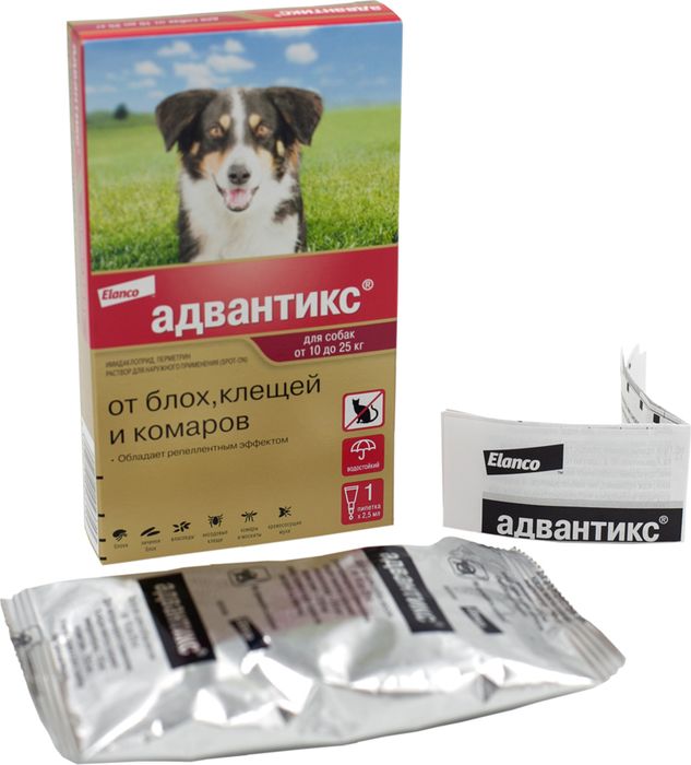 Elanco Адвантикс капли для щенков и собак 10-25 кг, от клещей, блох и комаров