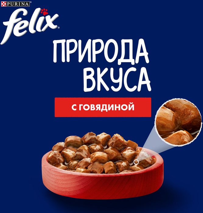 Влажный корм Felix® Природа вкуса для взрослых кошек, с говядиной в соусе
