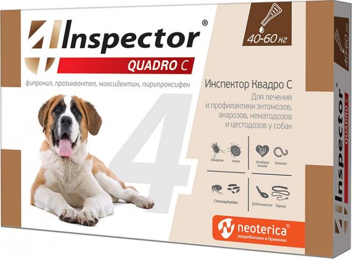 Inspector Quadro C капли для собак весом 40-60 кг от внешних и внутренних паразитов