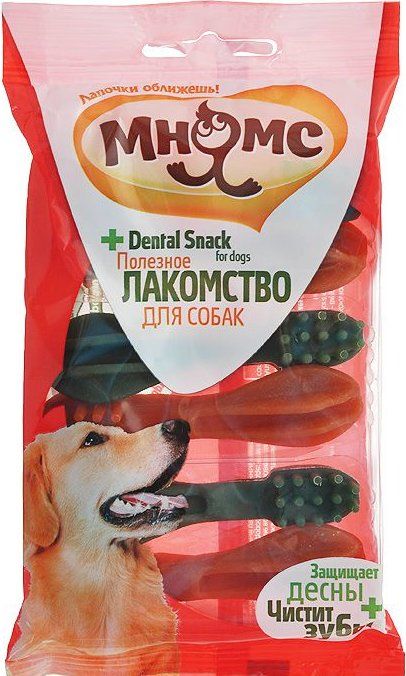 Мнямс лакомство для собак Косточка Зубная щетка разноцветная