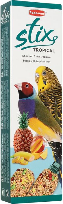 Padovan Stix Tropical лакомство для волнистых попугаев и экзотических птиц, палочки с фруктами