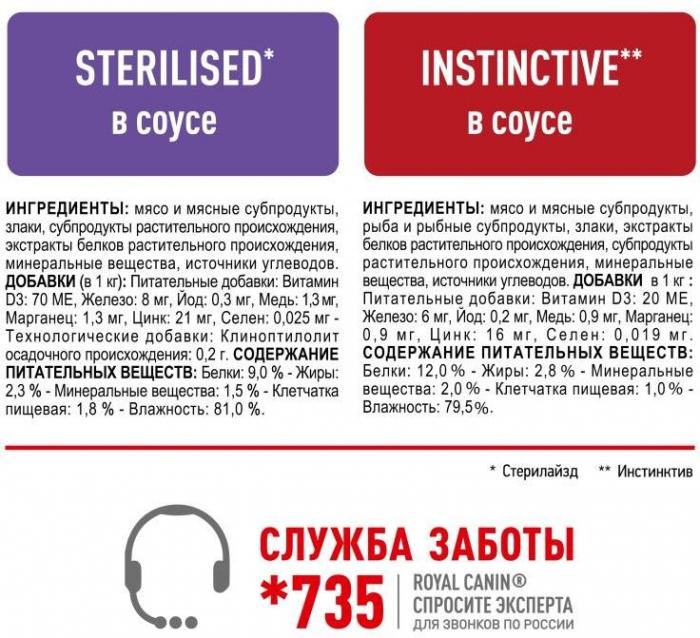 Royal Canin Sterilised & Instinctive влажный корм для кошек, в соусе, мультипак (5+5)