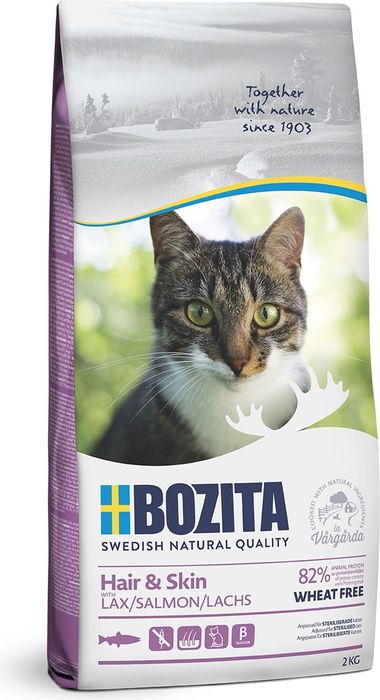Bozita корм для взрослых кошек всех пород, идеальная кожа и шерсть, без пшеницы, лосось