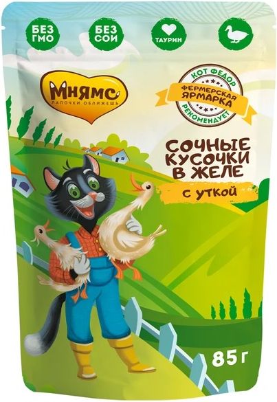 Мнямс Фермерская ярмарка влажный корм для кошек, сочные кусочки в желе, с уткой