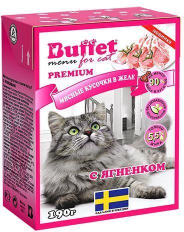 Buffet влажный корм для взрослых кошек всех пород, кусочки в желе с ягненком
