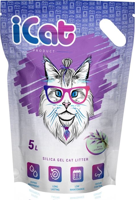 iCat Lavander силикагелевый наполнитель для кошачьих туалетов, с ароматом лаванды