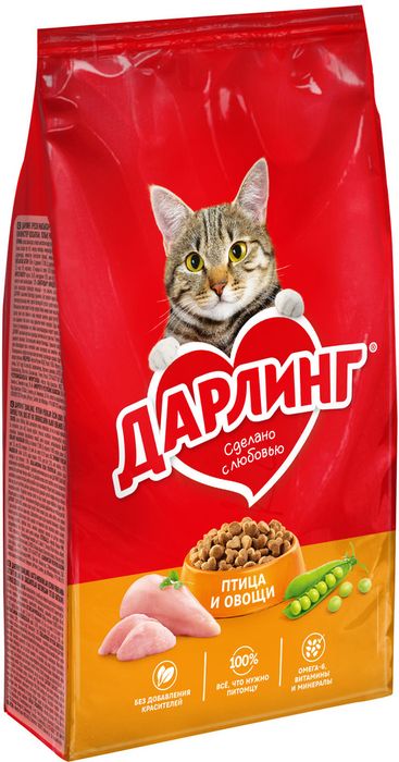 Сухой корм ДАРЛИНГ для взрослых кошек для ежедневного кормления, с птицей и овощами