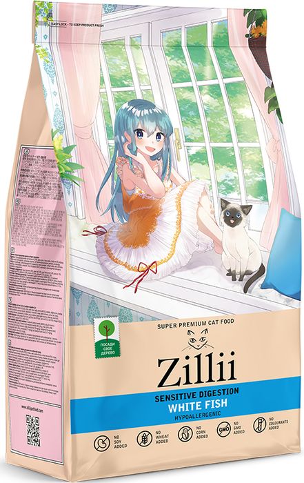 Zillii Sensitive Digestion корм для взрослых кошек, с чувствительным пищеварением, белая рыба