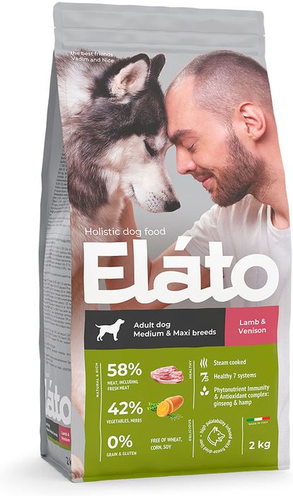 Elato Holistic корм для взрослых собак средних и крупных пород, с ягненком и олениной