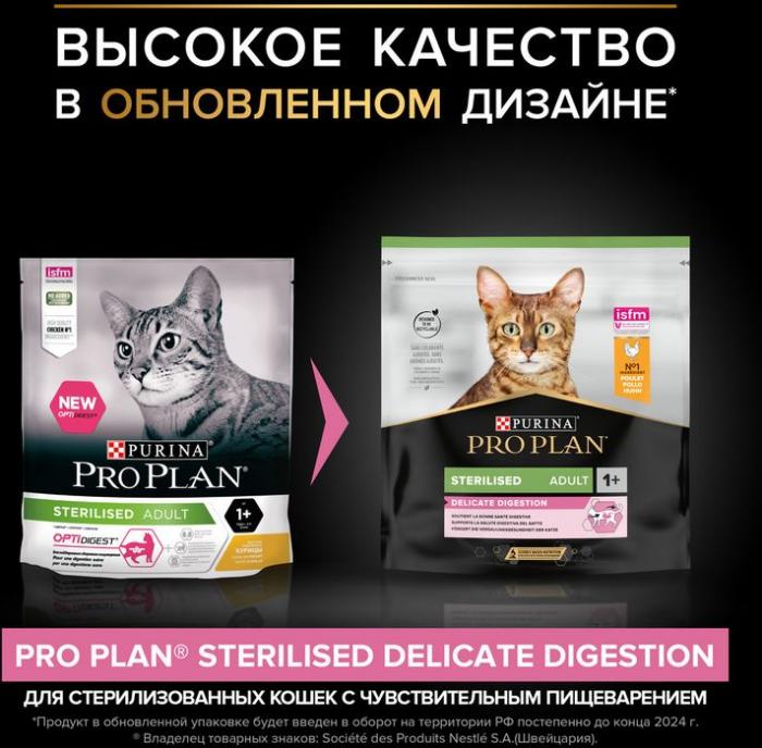 Сухой корм Pro Plan® Sterilised Delicate Digestion для взрослых стерилизованных кошек с чувствительным пищеварением, с высоким содержанием курицы