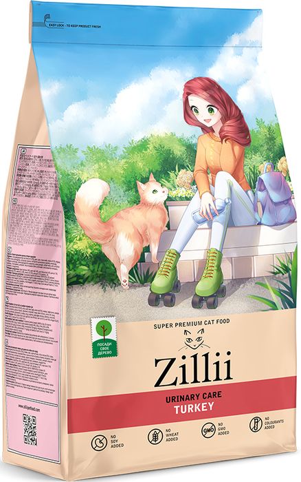 Zillii Urinary Care корм для взрослых кошек, РН контроль, индейка