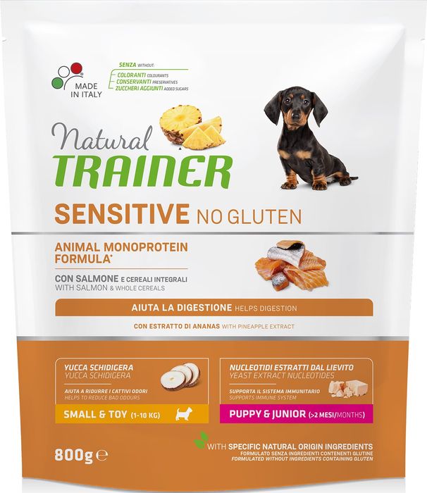 Trainer Natural корм для щенков и юниоров мелких пород с чувствительным пищеварением, лосось