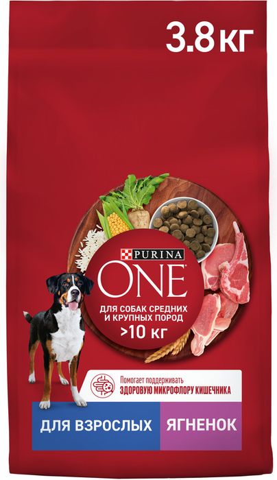 Сухой корм Purina ONE® для взрослых собак средних и крупных пород, с высоким содержанием ягненка и рисом