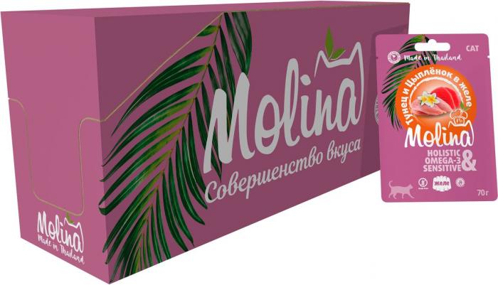 Molina влажный корм для кошек, тунец и цыпленок в желе