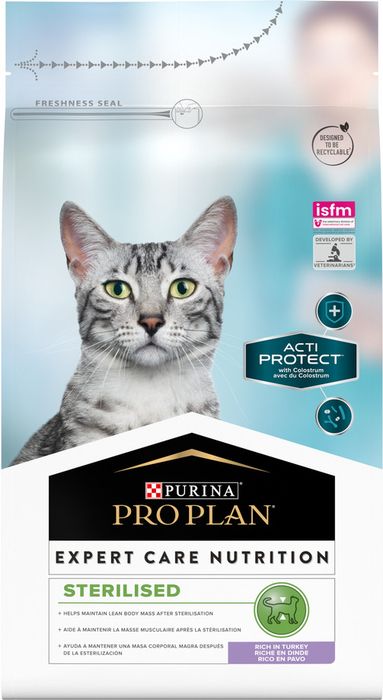 Сухой корм Pro Plan® Acti Protect для стерилизованных кошек и кастрированных котов, с высоким содержанием индейки, Пакет