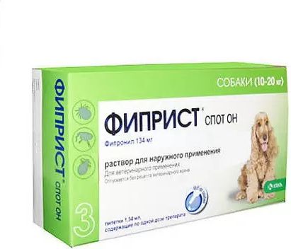 KRKA Фиприст спот он капли для собак 10-20 кг от блох и клещей