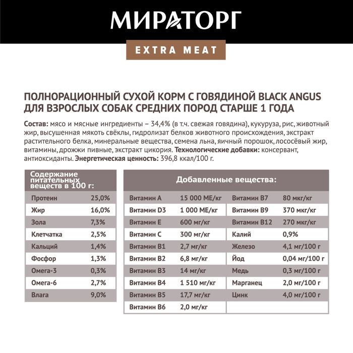 Мираторг Extra Meat корм для собак средних пород, с говядиной