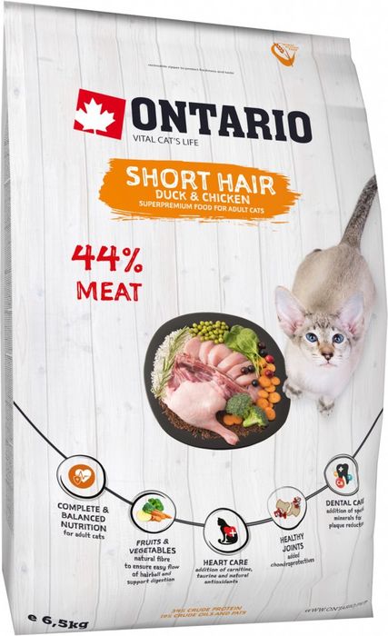 Ontario корм для короткошерстных кошек, с курицей и уткой