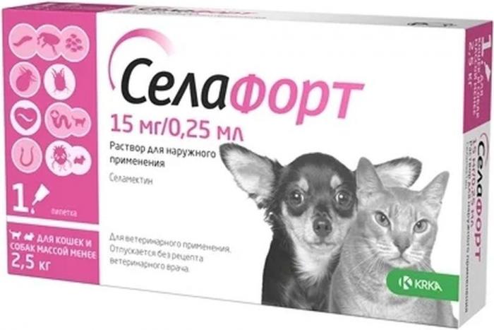 Селафорт капли для котят и щенков от блох и клещей, 15 мг