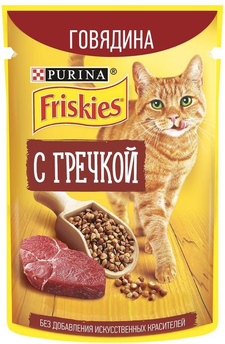 Friskies влажный корм для взрослых кошек всех пород, говядина и гречка в подливе