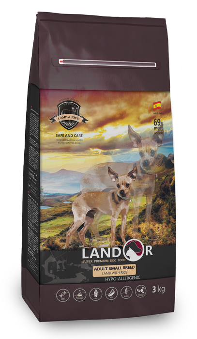 Landor сухой корм для взрослых собак малых пород, ягненок и рис