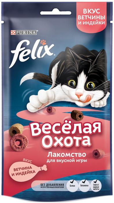 Felix Весёлая охота лакомство для кошек, со вкусом ветчины и индейки