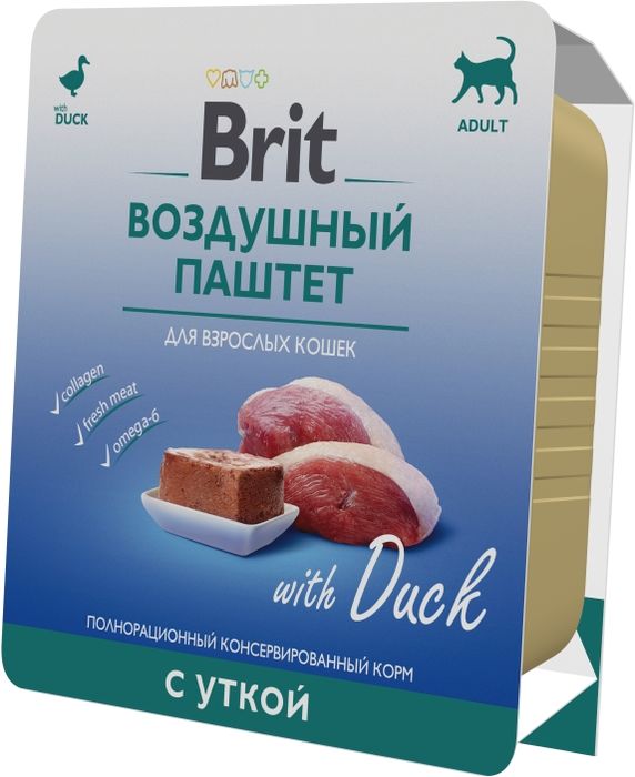 Brit влажный корм для кошек, воздушный паштет с уткой